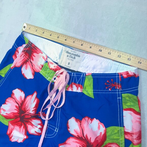 VTG Abercrombie & Fitch Board Shorts Men S Blue Hawaiian Hibiscus Colorful‎ Y2K - Picture 5 of 7